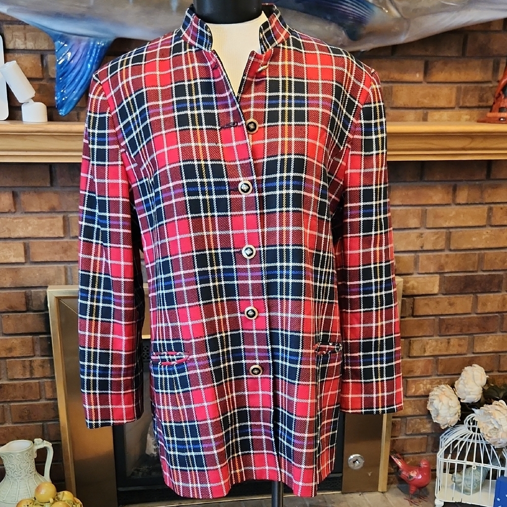 Doncaster Vintage Red Wool Plaid Jacket Blazer Made In USA Lambswool